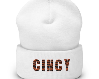 Cincy Black Tiger-Striped Cuffed Beanie