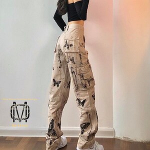 High Waist Pant With Butterfly Print and Ink Splash Women Streetwear ...