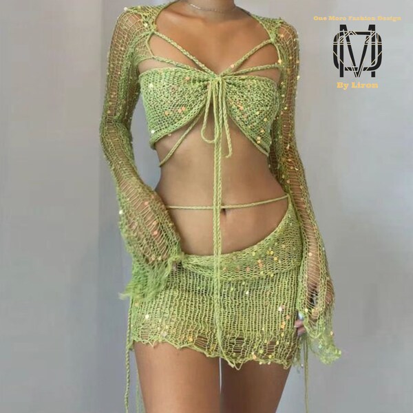 Women's Likan Crop Top Sequin Pants Set main image 1