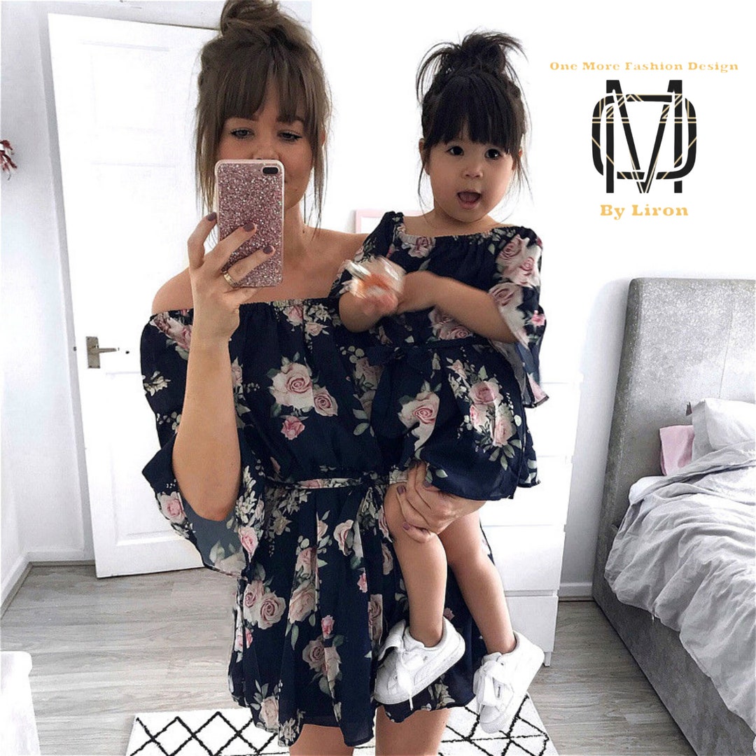 Mother and Daughter Matching Dress With Half Sleeves and Floral Print
