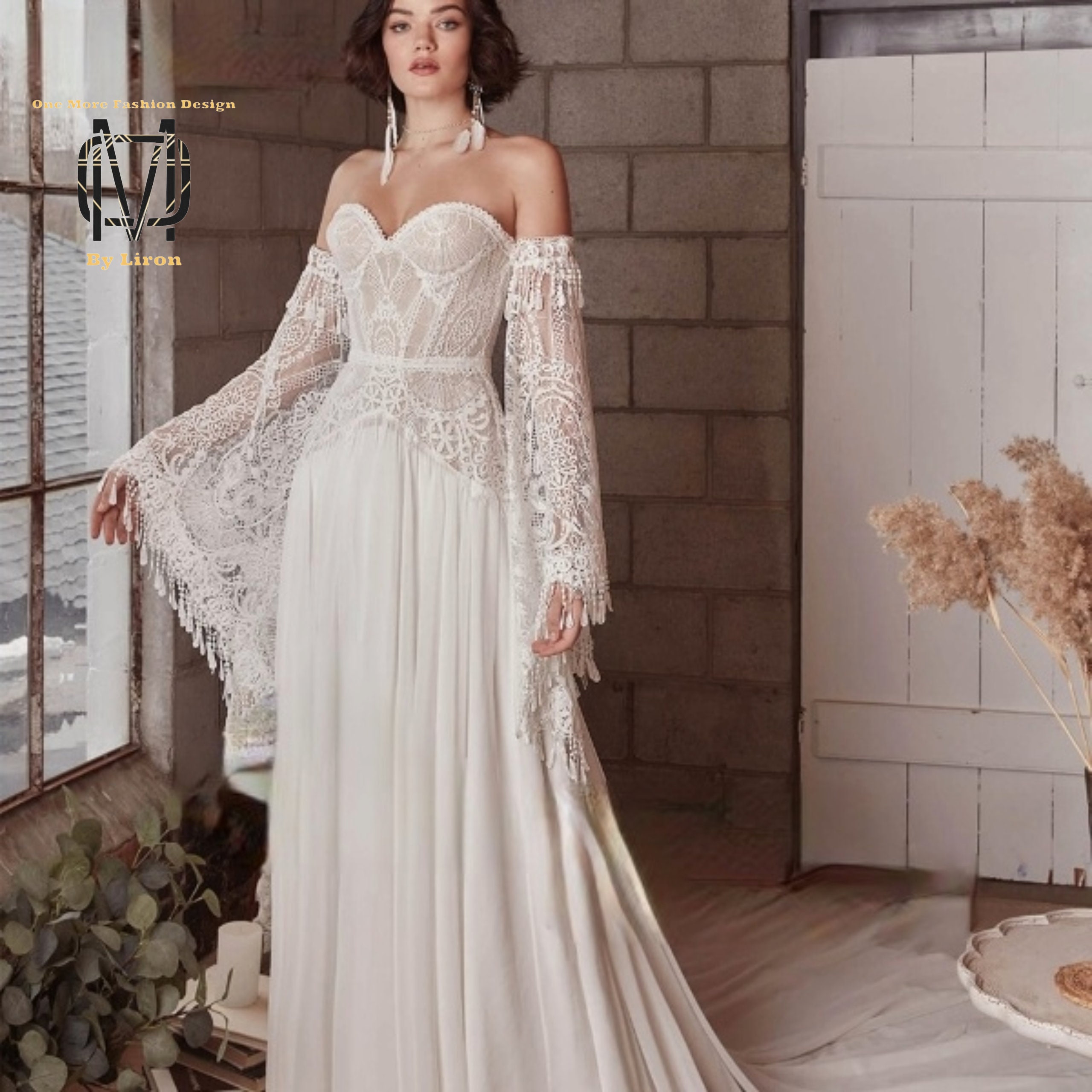 Lakshmigown Off the Shoulder Mermaid/Trumpet Wedding Dress Lace