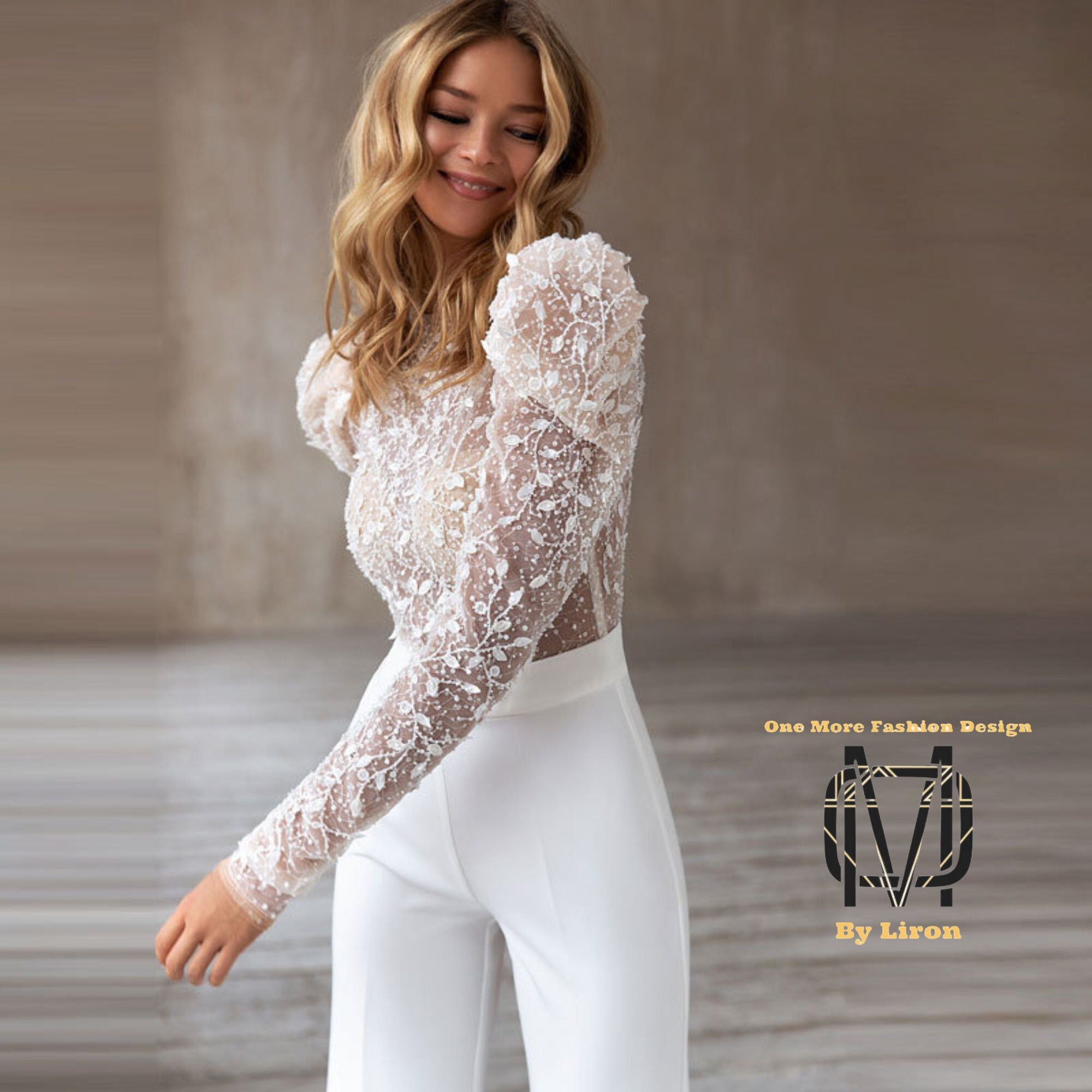 Elegant Fashion Women Jumpsuits Puffy Long Sleeve Lace Stitching Jumpsuit  Dress