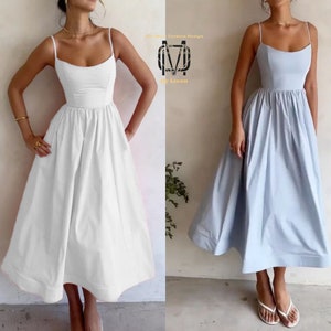 Elegant Summer Dress Without Sleeve Nipped Waist Casual Midi - Etsy