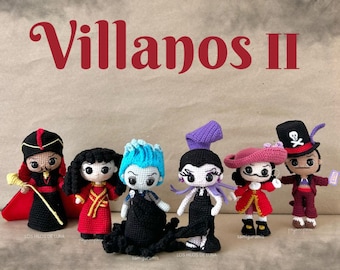 Documento PDF. ESP/ING. Coleção Vilões. Parte 2. Coleção de 6 modelos de amigurumi.