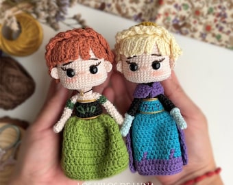 Documento PDF ESP/ENG. Pack de patrones de amigurumi: Anna y Elsa. guia de tejido. amigurumi