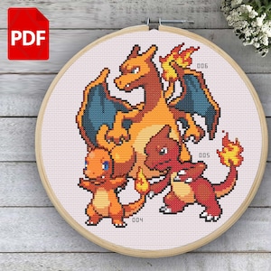 Charmander Evolution Line Cross Stitch Pattern