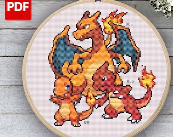 ヒトカゲ、ポケモン - クロスステッチ パターン PDF - Etsy 日本