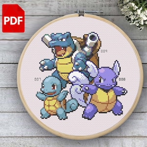 Squirtle Evolution Line Cross Stitch Pattern