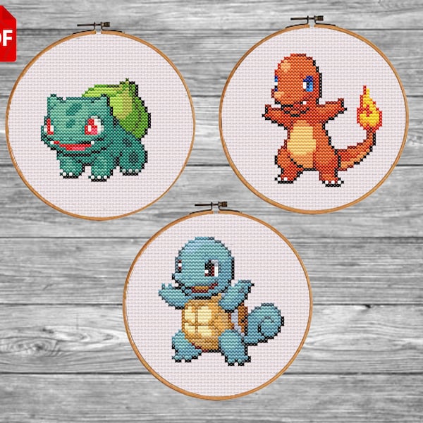 Bisasam Glumanda Schiggy Pokemon Starters Kreuzstichmuster