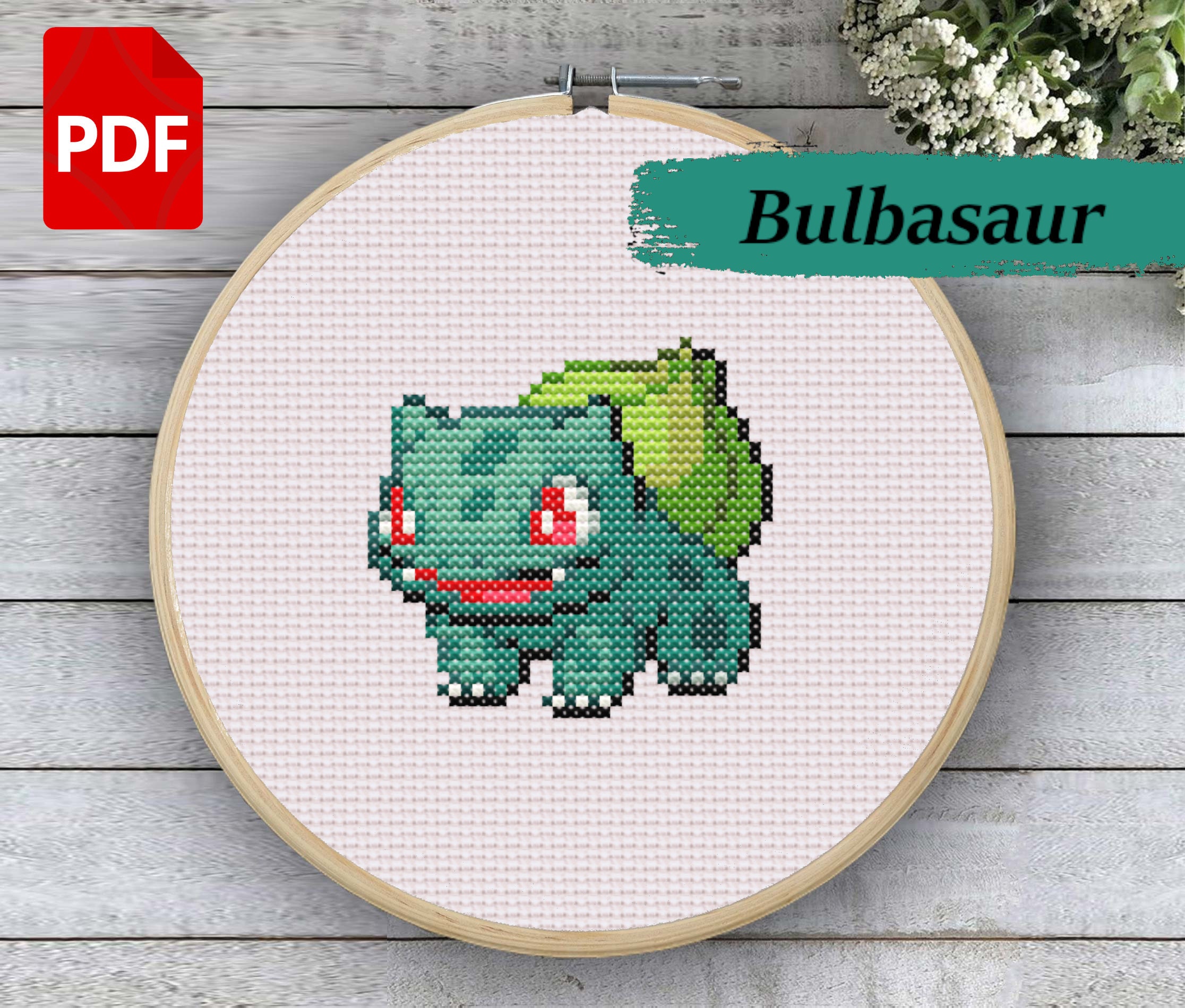 Pokemon Cross Stitch Cactus Bulbasaur #1 - funny kids embroidery