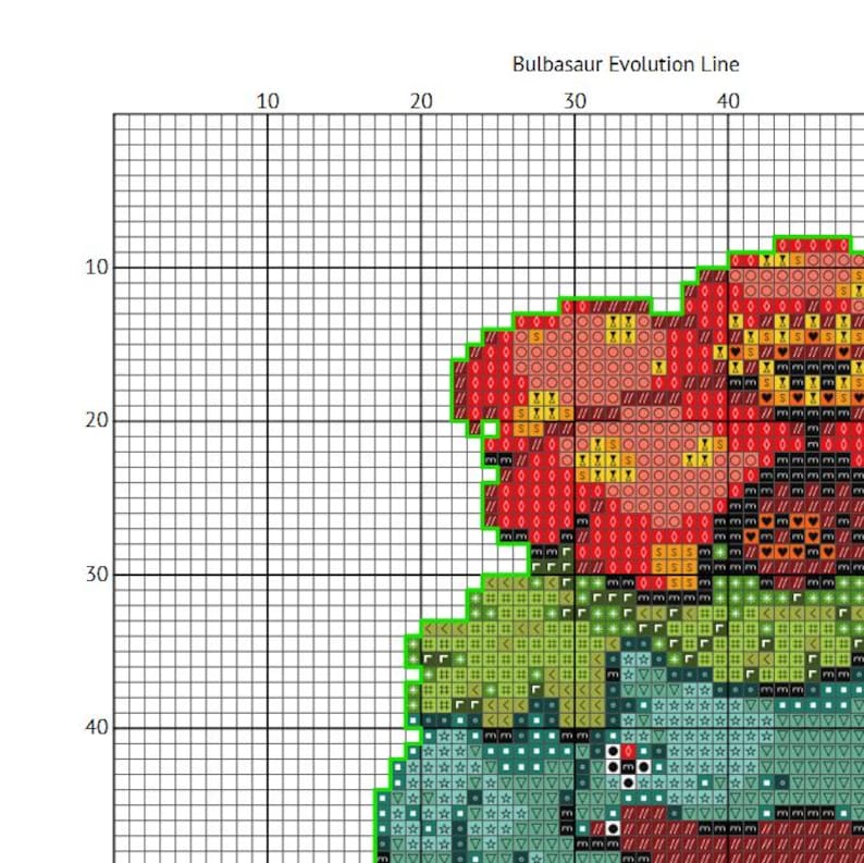 Bulbasaur Grid Pattern Bulbasaur Evolution Line Cross Stitch Pattern - Etsy