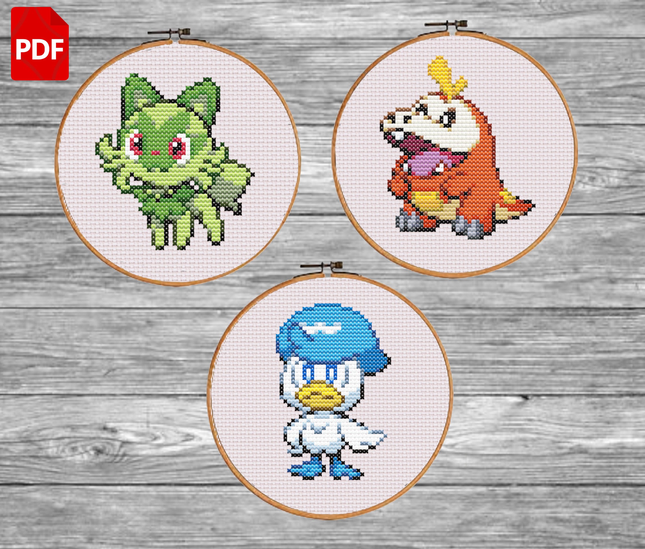 Sprigatito Fuecoco Quaxly Pokemon Starters Cross Stitch Sprigatito Fuecoco Quaxly Pokemon Starters Cross Stitch