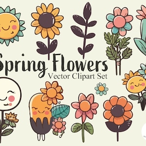 Frühling Blumen Clipart Set - Premium Vektor Clipart - Hochwertige AI Vektoren - Sofort Download - Blumen Clipart - Printable Clipart