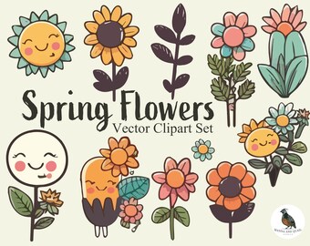 Spring Flowers Clipart Set - Premium Vector Clipart - High Quality AI Vectors - Instant Download - Flowers Clipart - Printable Clipart