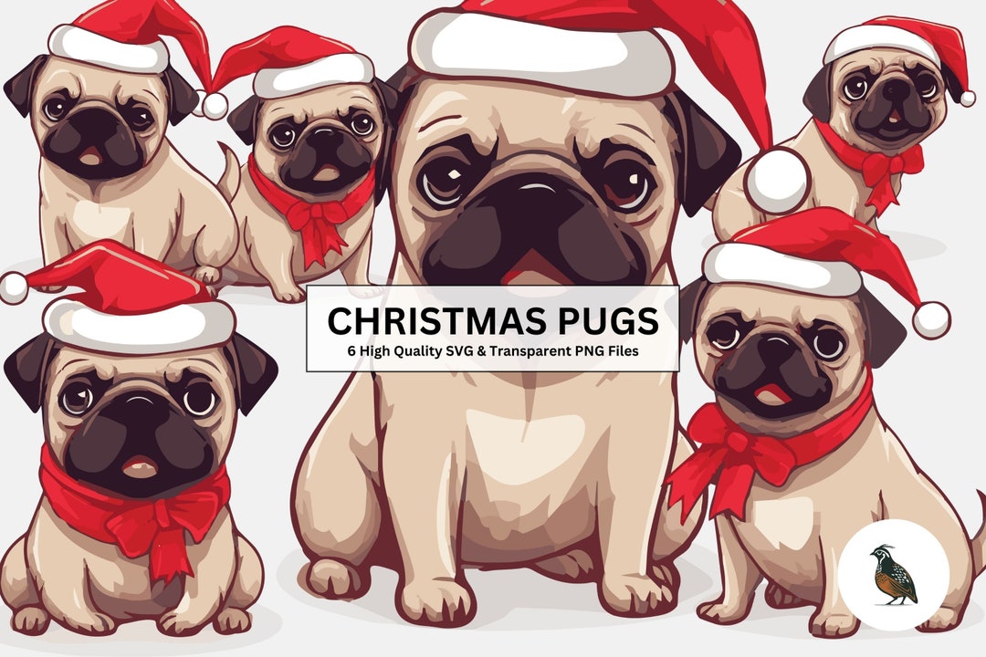 Christmas Pug Clipart | Pug SVG Clipart | Cute Dog Clipart | Pug PNG ...
