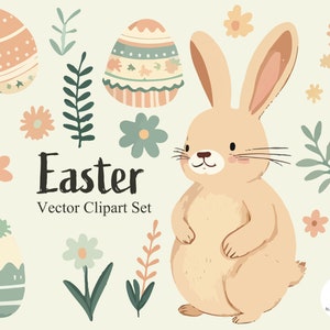 Pascua Clipart Set - Premium Vector Clipart - Vectores AI de alta calidad - Descarga instantánea - Cute Bunny Clipart - Clipart imprimible