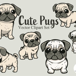 Cute Pugs Clipart Set - Premium Vector Clipart - High Quality AI Vectors - Instant Download - Cute Dogs Clipart - Printable Clipart