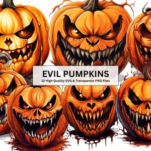 Halloween Pumpkin Clipart | 12 SVG Vector Digital Downloads | Halloween Artwork | PNG JPG Included | Digital Scrapbook | Evil Pumpkins