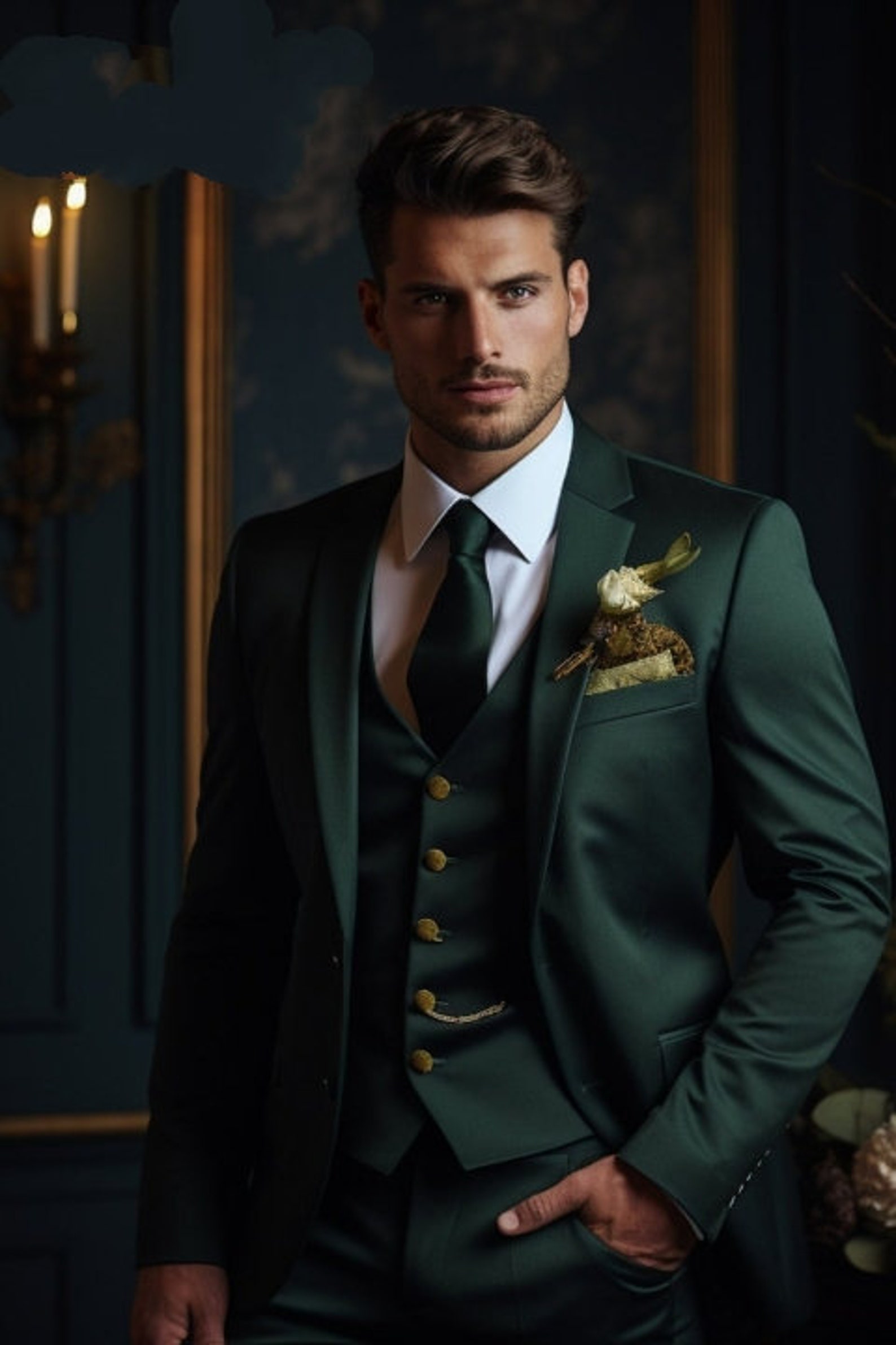 Men Dark Emerald Green 3-piece Suit Wedding Groom Wear Suit dinner Suit ...