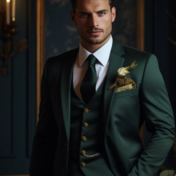 Men Dark Emerald Green 3-Piece Suit - Wedding Groom Wear Suit -Dinner Suit -Slim Fit Gift For him Elegance for Formal & Business Events