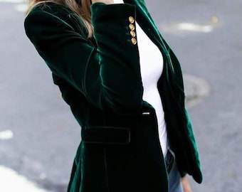 Green Velvet Blazer for Women/ GIRL ,Women tuxedo /Business Women/Women Tailored Suit/Womens Coats