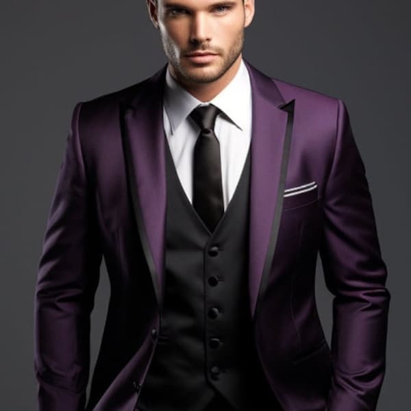 Men Suit - Men's Elite Purple Tuxedo Suit – Sophisticated Wedding Attire - Tailored Suit - Bespoke Wedding Suit, Groomsmen Suits, Prom Suit