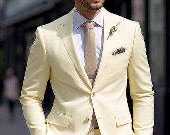 Men's Suit Premium Light Yellow Two Piece Suit for Men - Elegant Formal Wear - Tailored Fit, suit for Christmas party