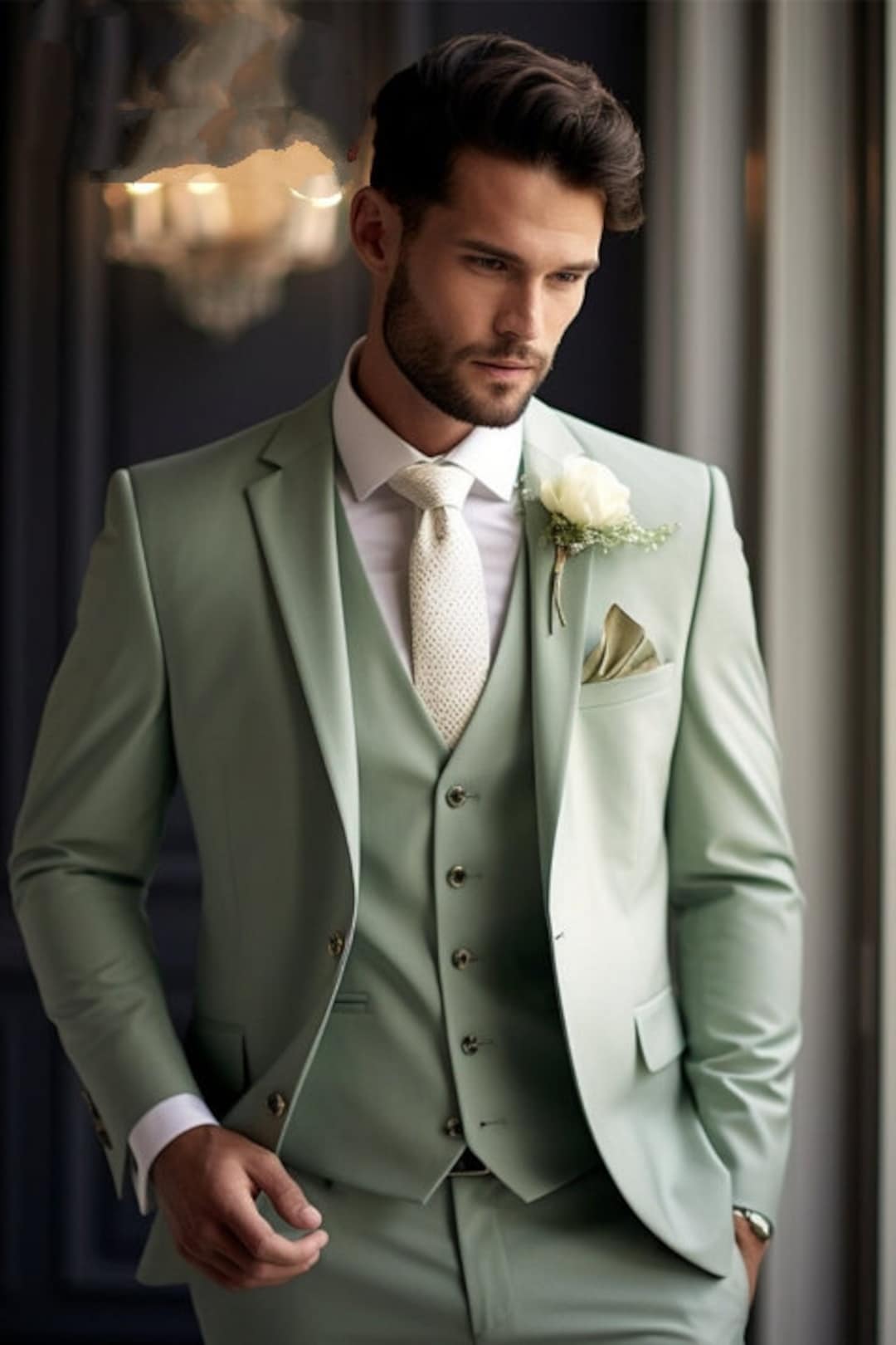 Men's Green Suit Elegant Sage Green Three-piece Suit for Men Stylish ...