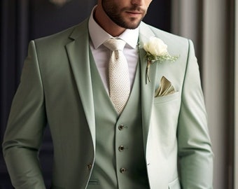 Men's Green Suit - Elegant Sage Green Three-Piece Suit for Men - Stylish Formal Outfit- Tailored Suit - Groomsmen Suit- Suits for Christmas