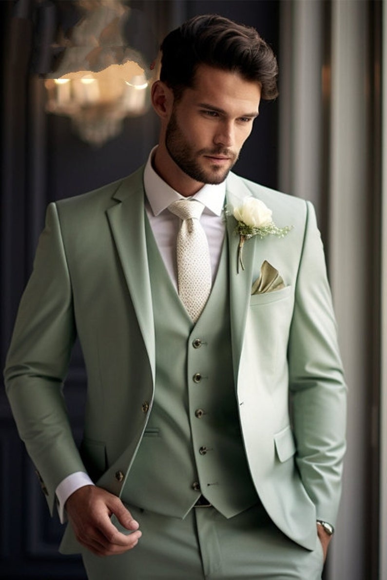 Men's Green Suit Elegant Sage Green Threepiece Suit for Men Stylish