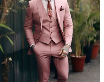 Men Dusty Rose 3 Piece Suit Modern Fit Suit for Special Occasions - Classic Wedding Attire -Tailored Fit  Suit - Tailored Suit, Dapper Suit