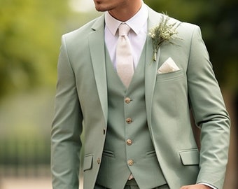 Moderner salbeigrüner dreiteiliger Anzug für Herren - Stilvoll, maßgeschneidert und vielseitig - maßgeschneiderter Anzug - Premium Business und formelle Kleidung