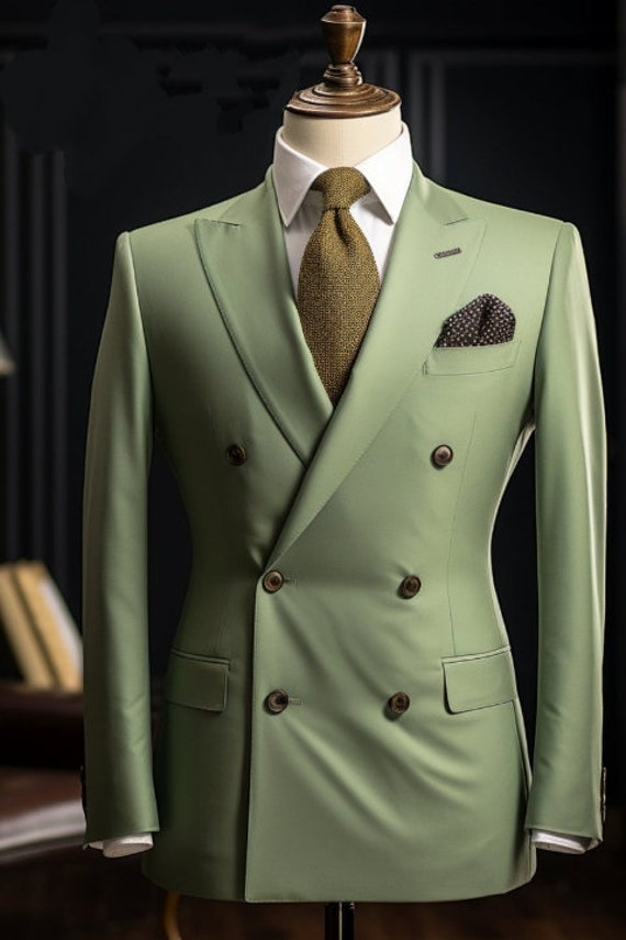 Men Green Suit 2 Piece Sage Green Double Breasted Suit Premium 