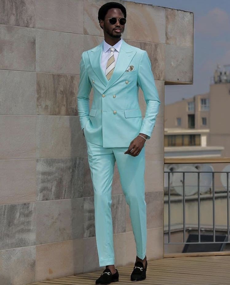 Mint green double breasted best sale suit