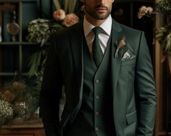 Men's Dark Emerald Green 3-piece Suit Luxe Tailored Elegance for Formal ...