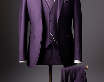 Men's Suit Dapper Formal Attire Men's Purple Three Piece Suit- Tailored Suit