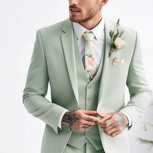 Men Sage Green 3-Piece Suit - Men's Notch Lapel - Premium Business and Formal Wear