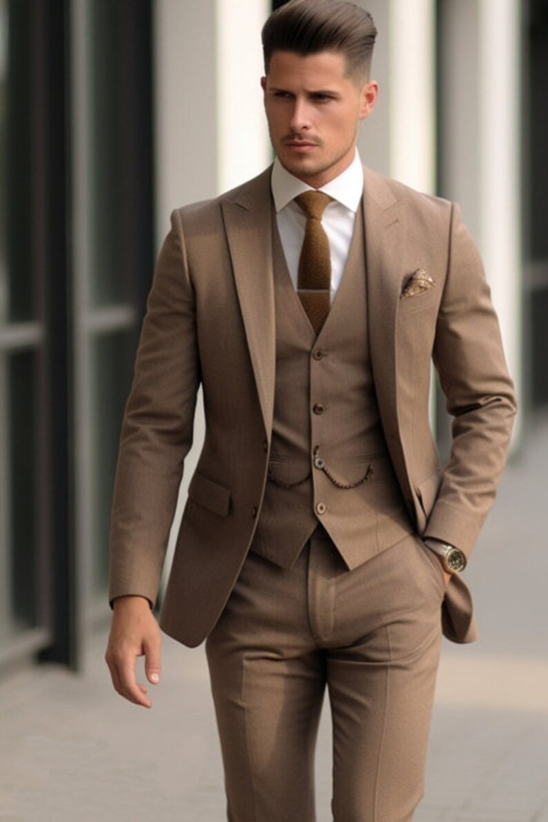 Men's Suit Light Brown 3 Piece Suit, Men's Wedding Suit, Groomsmen Suit