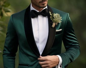 Dapper Elegance: Men's Emerald Green Tuxedo Suit for Timeless Style - Tailored Suit - Wedding Groom Wear Suit -Slim Fit Gift For him