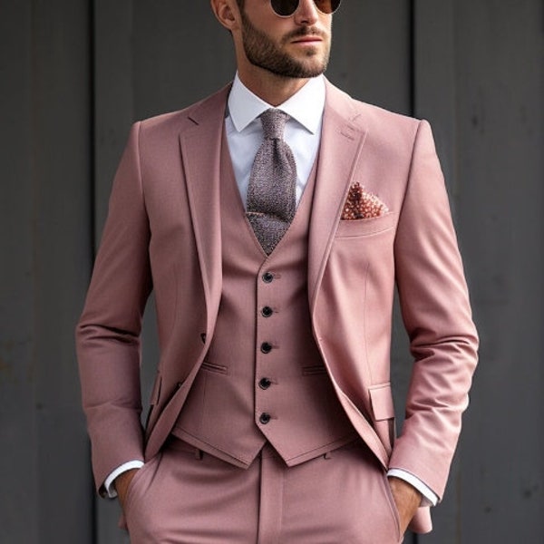 Men Dusty Rose 3 Piece Suit Modern Fit Suit for Special Occasions - Classic Wedding Attire -Tailored Fit  Suit - Tailored Suit, Dapper Suit