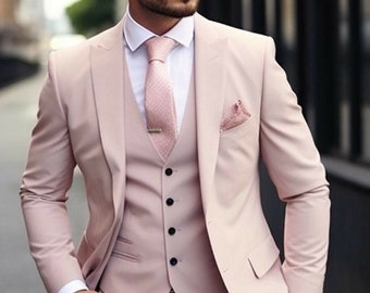 Elegant Light Pink Tuxedo Wedding Suit for Men - Dapper Groom Attire- Tailored Suit