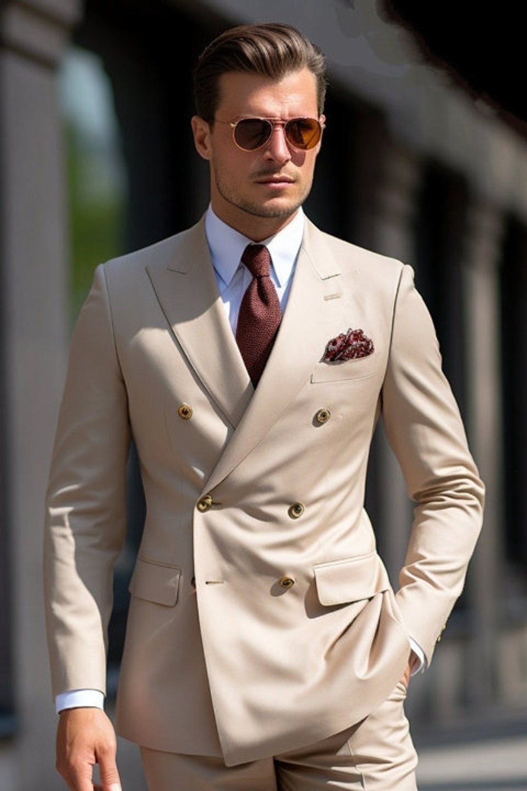 Men #39 s Elegant Beige Double Breasted Suit Premium Men #39 s Wedding Suit