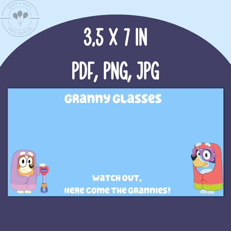Granny Glasses Bluey Party Favor Digital Download Bluey Etsy Australia