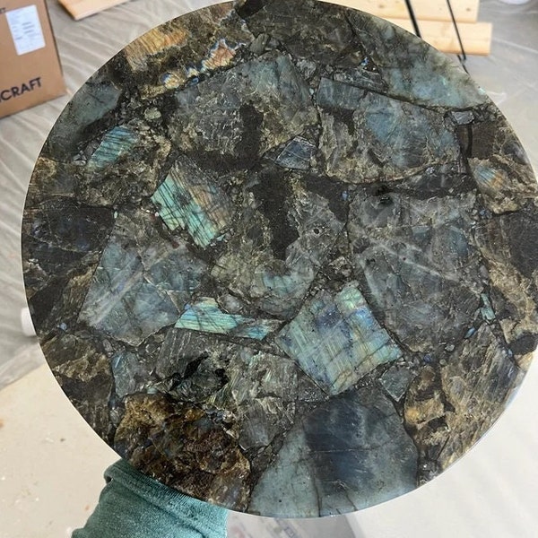 24"x24" Bedroom Round Table Tops, Natural Cocktail Table, Stone Coffee Table, Labradorite Table Tops, Made To Order, Console Top Tables Deco