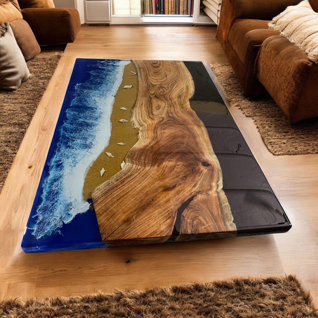 Ocean Wave Epoxy Resin Dining Table Countertop Elegance Dark Acacia ...