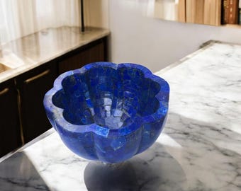 Exclusive Lapis Lazuli Fruits Bowl Handmade Premium High-Quality Modern Arts Luxury Kitchenware Random Gemstone & Tableware Interior Decors