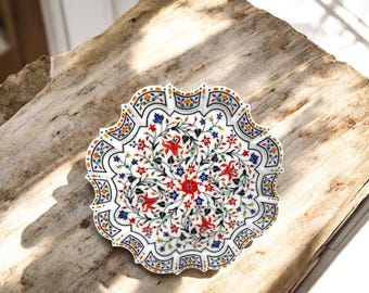 18&quot; Exclusive Marble Collectible Serving Plate Multi Floral inlay Precious Stone Handmade Artwork Luxury Tableware for Kitchen Interior Deco