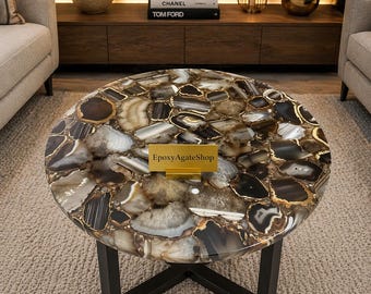 Elegante mesa de centro redonda de ágata, decoración de lujo para sala de estar