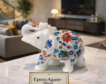 大理石　象の置物 象嵌大理石の象の置物：手作りのインドの装飾品 - Etsy 日本