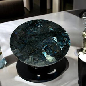 Round Labradorite Sofa Center Table Top Natural Gemstone Healing Crystal Handmade Art Custom  for Living Room Interior Furniture Decors